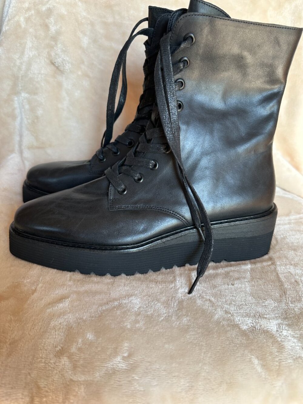 Silent D Anthro Black Leather Platform Combat Boots Udana Women's EU 39 US 8.5